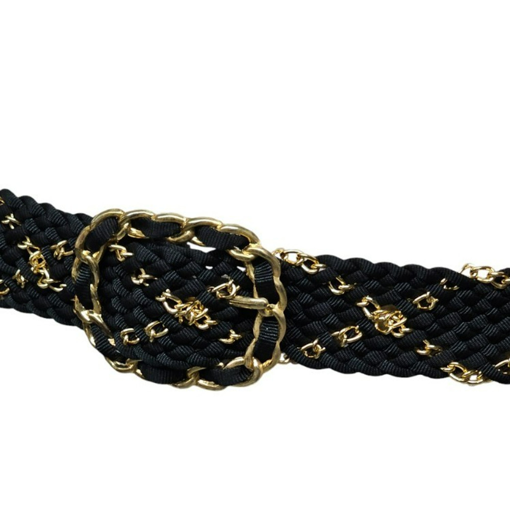 Vintage ROC Wide Black Gold Braided Chain Fashion Belt 80s 90s L /42" Glam - Picture 3 of 8